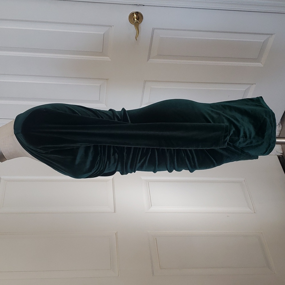 Emerald Green Velvet Ruched Tulip Wrap Dress Long Sleeve S - Picture 4 of 14